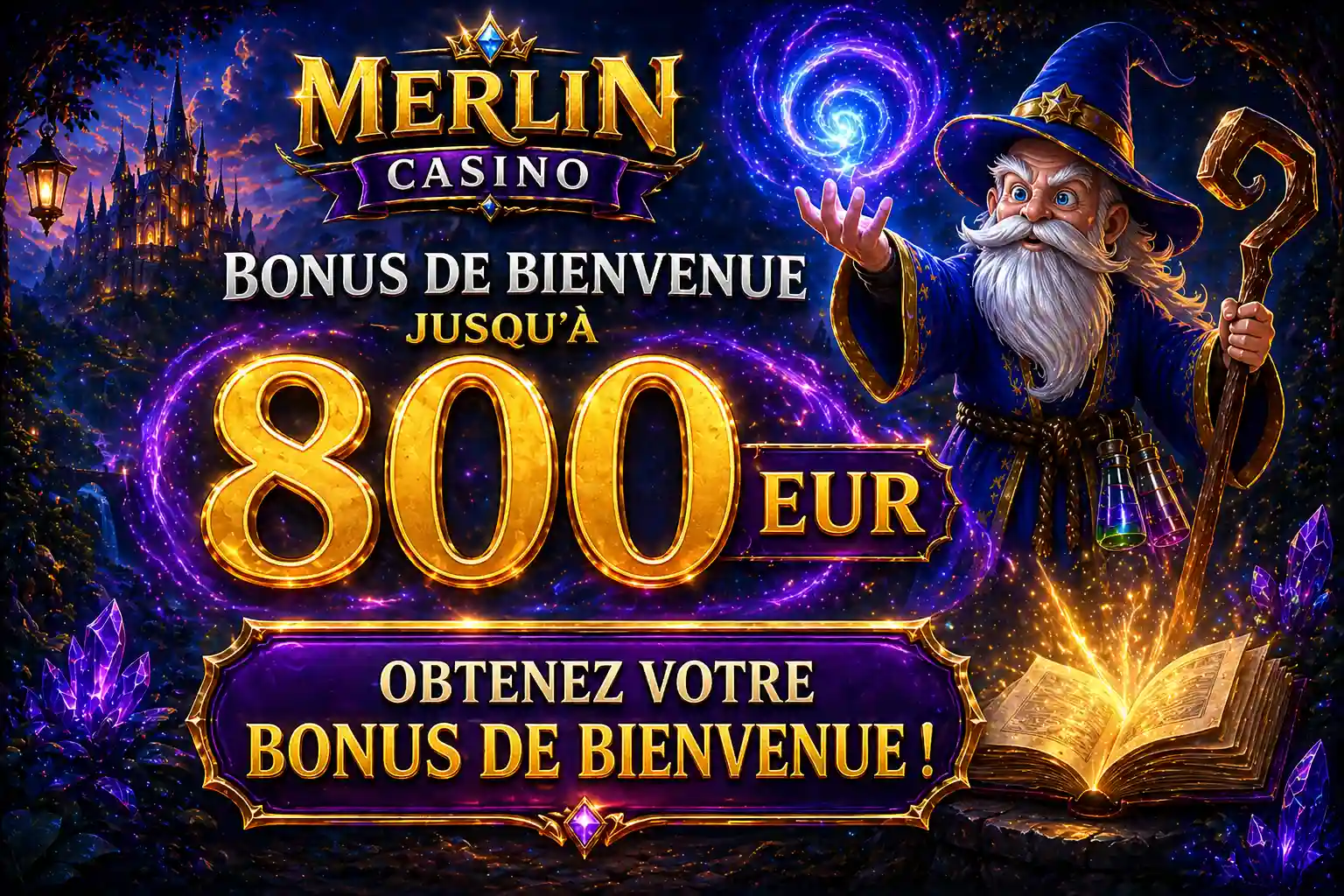 Pack de bienvenue magique Merlin Casino 800 EUR offerts