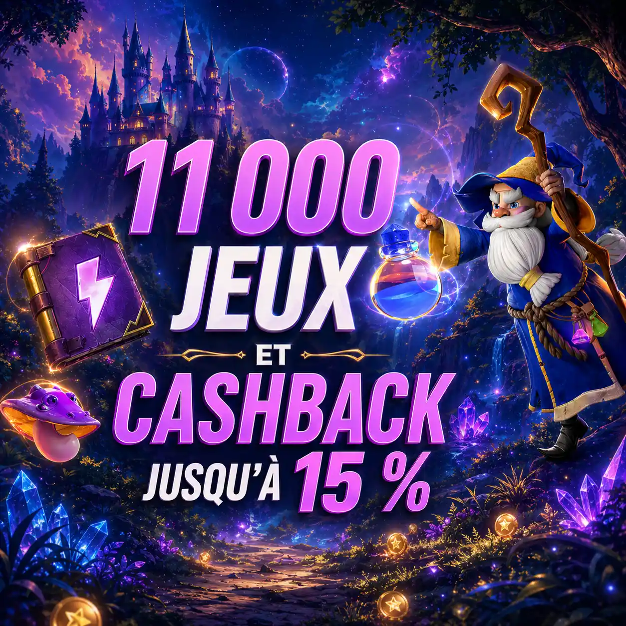 Offre Merlin Casino : 11 000 jeux et cashback jusqu'à 15%